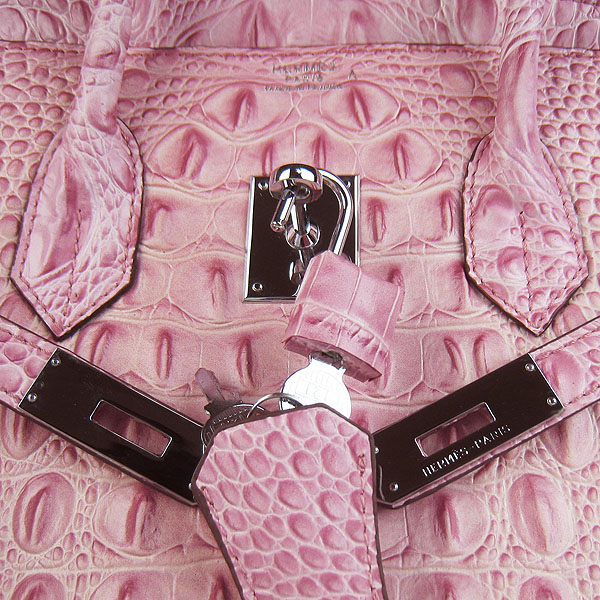 High Quality Fake Hermes Birkin 35CM Crocodile Head Veins Leather Bag Pink 6089